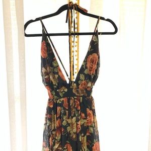 SOLD - Black Maxi Dress w/Mauve Floral Pattern